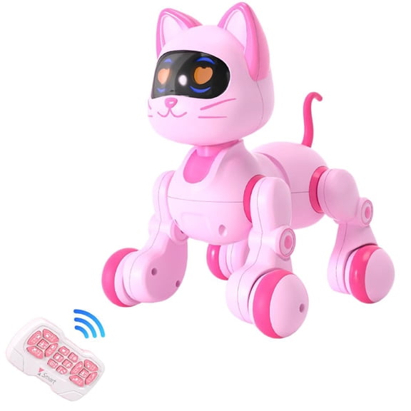 Remote Control Robot Cat for Kids, Interactive RC Smart Kitten with Touch Sensing & LED Eyes, Dancing Music Electronic Pet Toy with DIY Stickers, Birthday Gifts for Boys and Girls