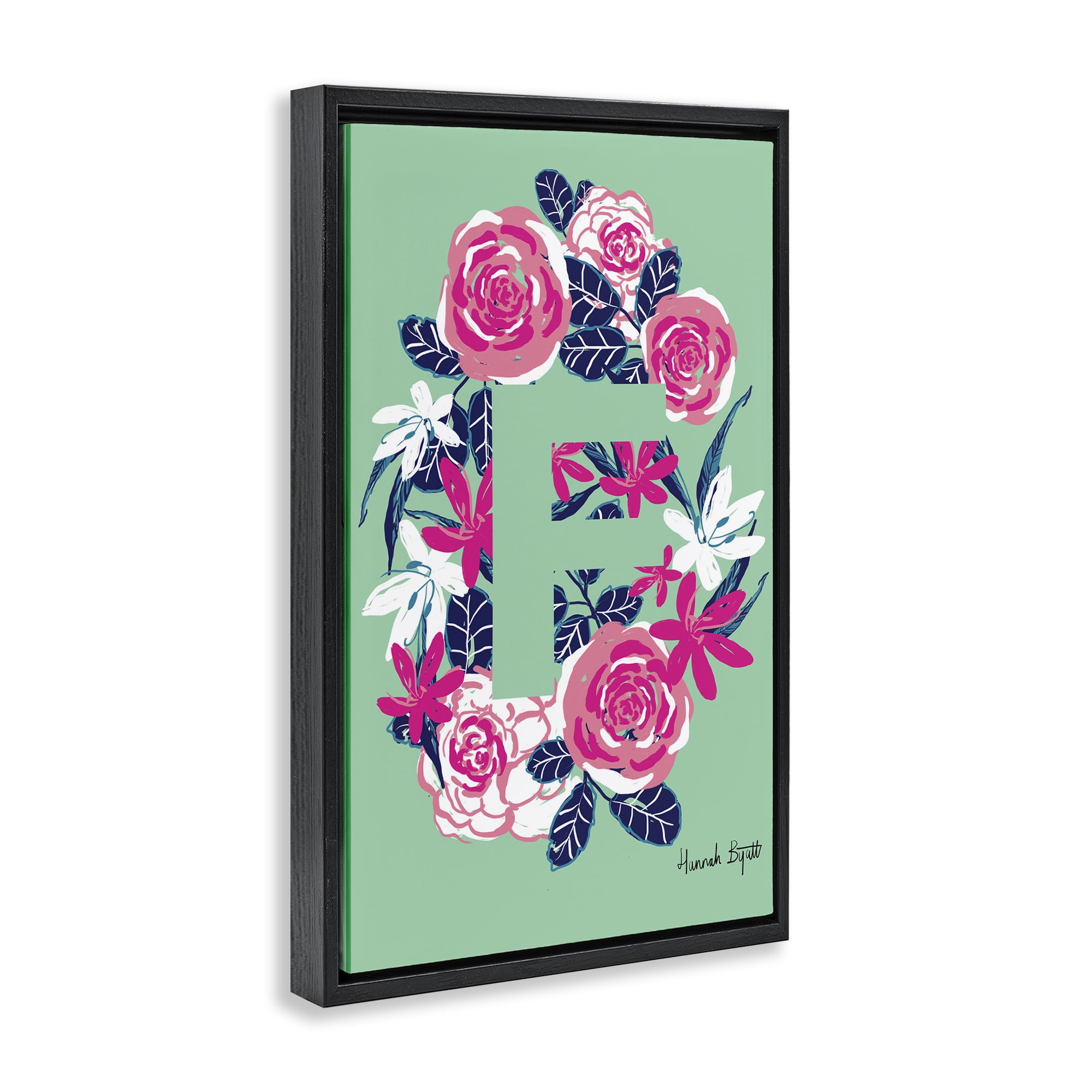 Stupell Industries Floral Bloom Letter F Botanical & Floral Painting Black Floater Framed Art Print Wall Art, 17 x 25