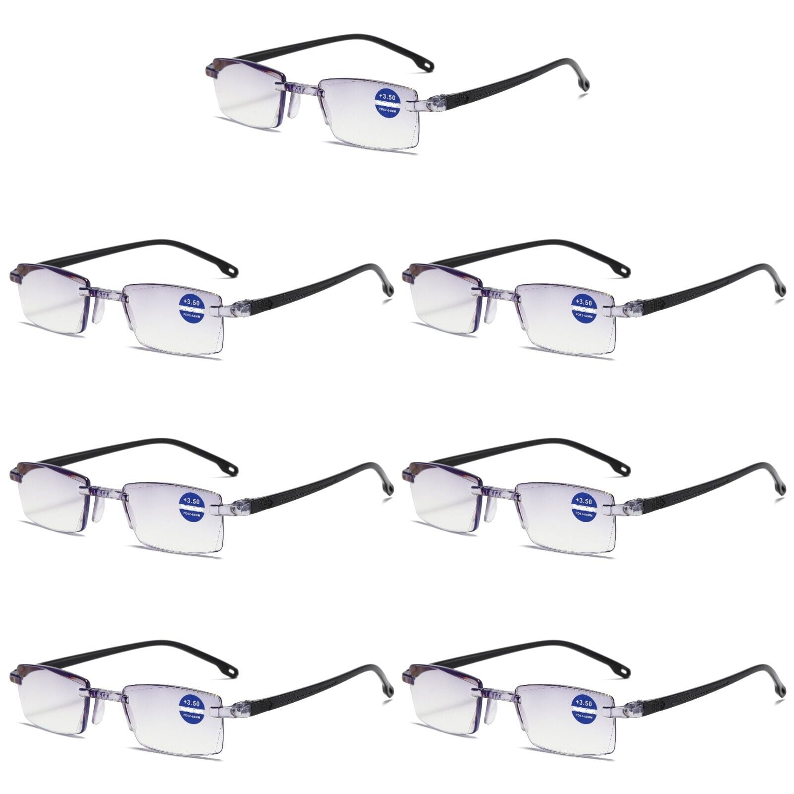 7 Pairs Rimless Blue Light Blocking Reading Glasses Diamond Cut Edge Readers for Men +1.00