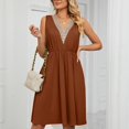 thumbnail image 4 of IROINNID V-Neck A-Line Dress For Women Sleeveless Solid Color Comfort Waist Dress With Pocket, 4 of 8