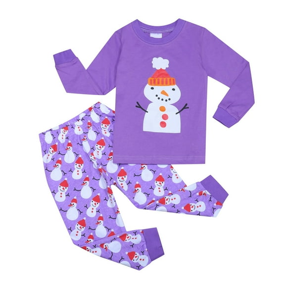 Kedxroy Christmas Pajamas for Kids Girls Holiday Long Sleeve Sleepwear Santa Cotton Pajamas Sets(Purple,18-24 Months)