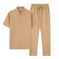 thumbnail image 2 of Styesk Mens Outfits 2 Piece Summer Men's Casual Fashion Solid Color Short Sleeved Lapel Drawstring Elastic Waist Set, 2 of 9