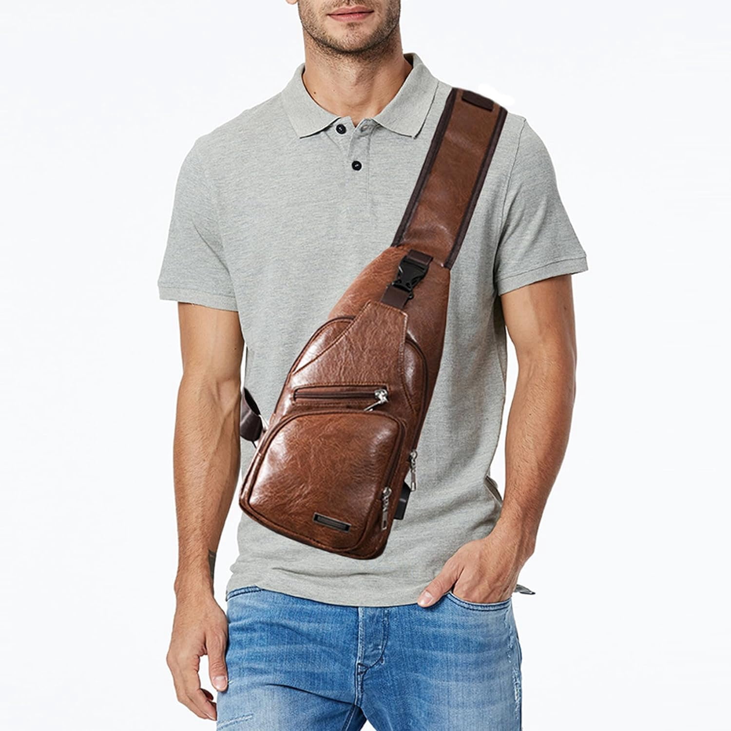 Men's Sling Bag Small Chest Crossbody Shoulder Bag with USB Charging Port