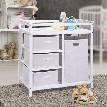 Baby Diaper Changing Table Basket Hamper Infant Nursery Station Baby Diaper Changing Table Basket Hamper Infant Nursery Station White
