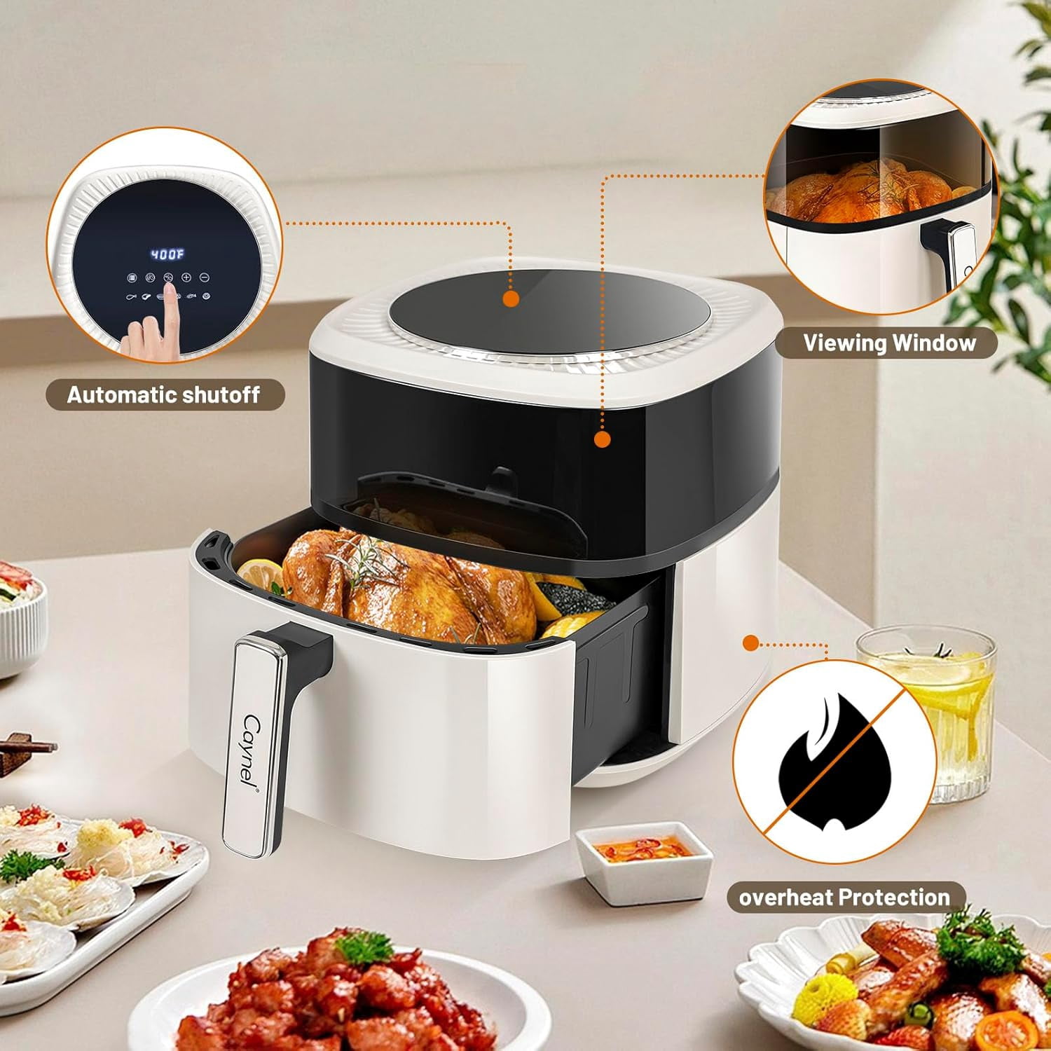 Digital Air Fryer 6.5QT Healthy Cooker with Visual Window, LCD Touch Controls, 6 Presets, Nonstick Basket - Beige