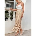 thumbnail image 3 of Lace Patchwork Women's Hollow Out Maxi Skirts High Waisted Boho Fringe Hem Long Skirt, 3 of 6
