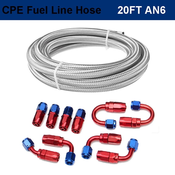 iMeshbean AN6 -6AN AN-6 Fitting Stainless Steel Braided Oil Fuel Hose Line 20FT Kit
