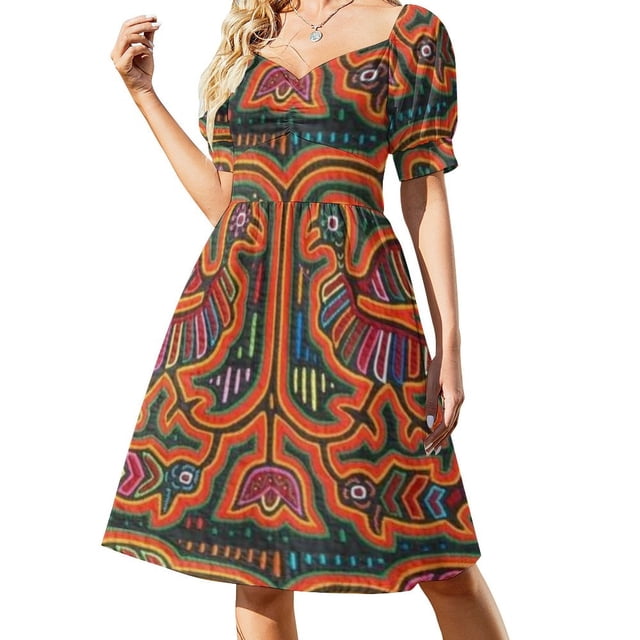 Vestido Mola de Panamá Manga Corta vestidos de fiesta mujer vestidos de cóctel vestido de noche mujer Vestidos Vestido de gala