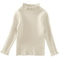 thumbnail image 1 of WUANDIXFA Boys Sweaters Kids Crewneck Autumn and Winter Girls' Pullover Solid Color Knitted Sweater with Ruffled Neck Bottoming Knitted Sweater Beige,3-4 Years, 1 of 5