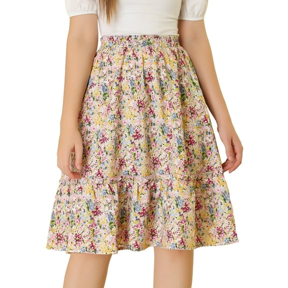 DARING DIVA Women's Flowy Ruffle Hem Tiered Floral Midi Skirt S Multicolor