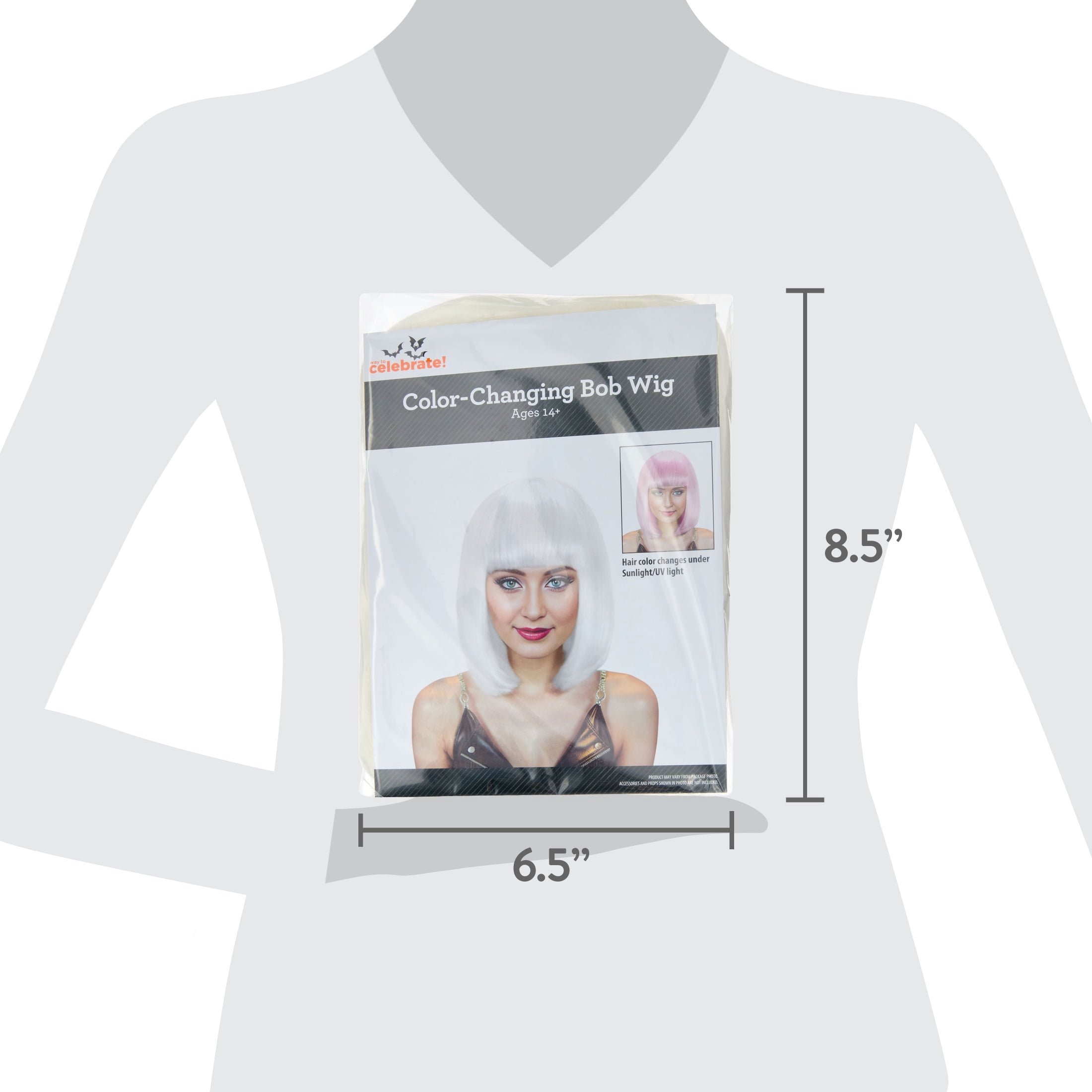 UV Color-Changing Wig Costume Accessory for Adults, White to Pink, Halloween by Way To Celebrate