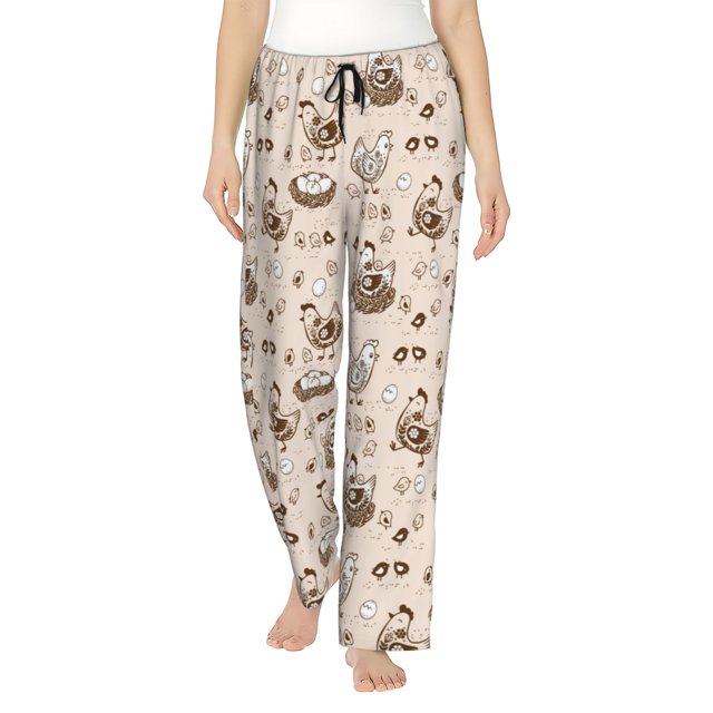 Fotbe Retro Rooster Pantalones de Pijama para Mujer, Pantalones de Dormir, Pantalones Pj con Cordón y Bolsillos-3X-Large