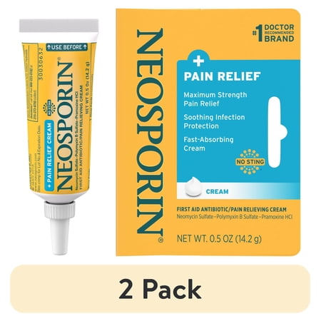 (2 pack) Neosporin + Pain Relief Dual Action First Aid Antibiotic Cream, .5 oz