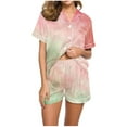 thumbnail image 3 of Bovxnpu Womens Plus Size Pajama Sets, 2 Piece Loungewear For Women, Women Casual Printed Turndown Collar Short Sleeve Blouse Fashion Short Pants Pajamas Suit M, 3 of 6