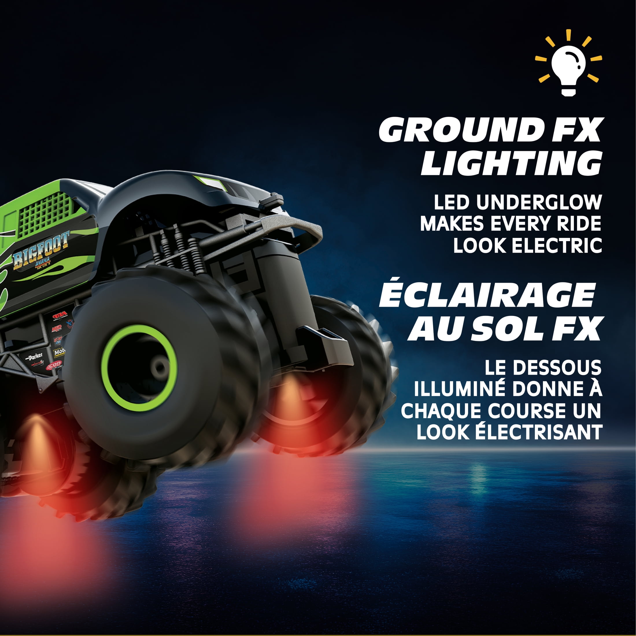 Motor Dayz 1:43 Scale RC Bigfoot Green Flames Monster Truck with LED Lights, 2.4GHz Wireless, Ages 4+, MD 1:43BIGGOOT TRUCK