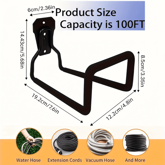Black Garden Hose Holder, Heavy Duty Metal Rustproof Wall Mount Storage Rack, Space Saving Hose Organizer for Outdoor Garden Garage, Comes with 4 Screws, Easy Installation