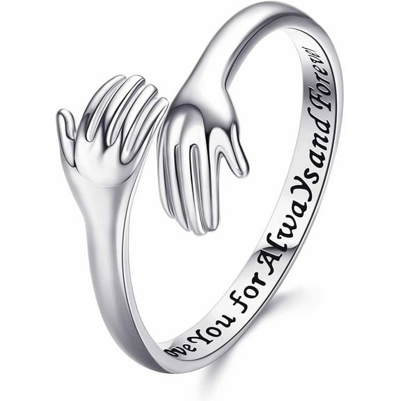 S925 Sterling Silver Hug Ring for Women 18K White Gold Plated Adjustable Band Ring I Love You Forever Couple Promise Friendship Ring Mothers Day Birthday Gifts for Daughters Mom Sister Friends Wife G