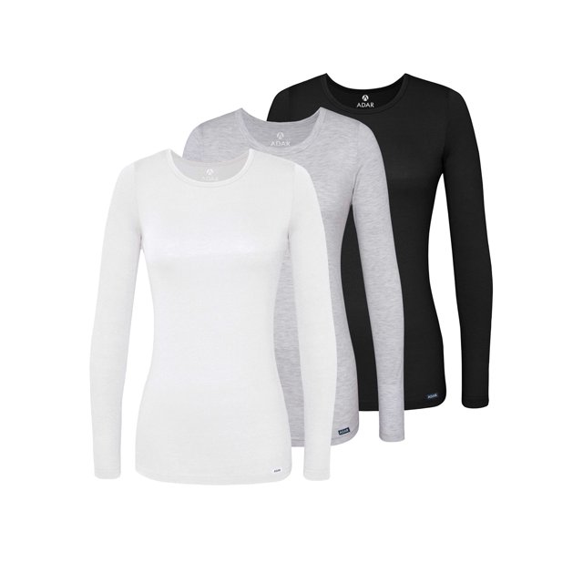 Adar sous-Couches pour Femmes Multicolores, Lot de 3 - T-Shirt de sous-Couche à Manches Longues Confortable