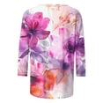 thumbnail image 4 of KIHOUT Tops, Women's 3/4 Sleeves Tops Floral Printed Blouse Round Neck Casual Loose Spring Fall T-shirts Sweatshirts Blouse, 4 of 5