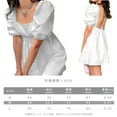 thumbnail image 7 of Women Puff Sleeve Dress Backless Square Collar Mini Dress Solid Color A-Line Short Dress Kawaii Bandage Streetwear, 7 of 7
