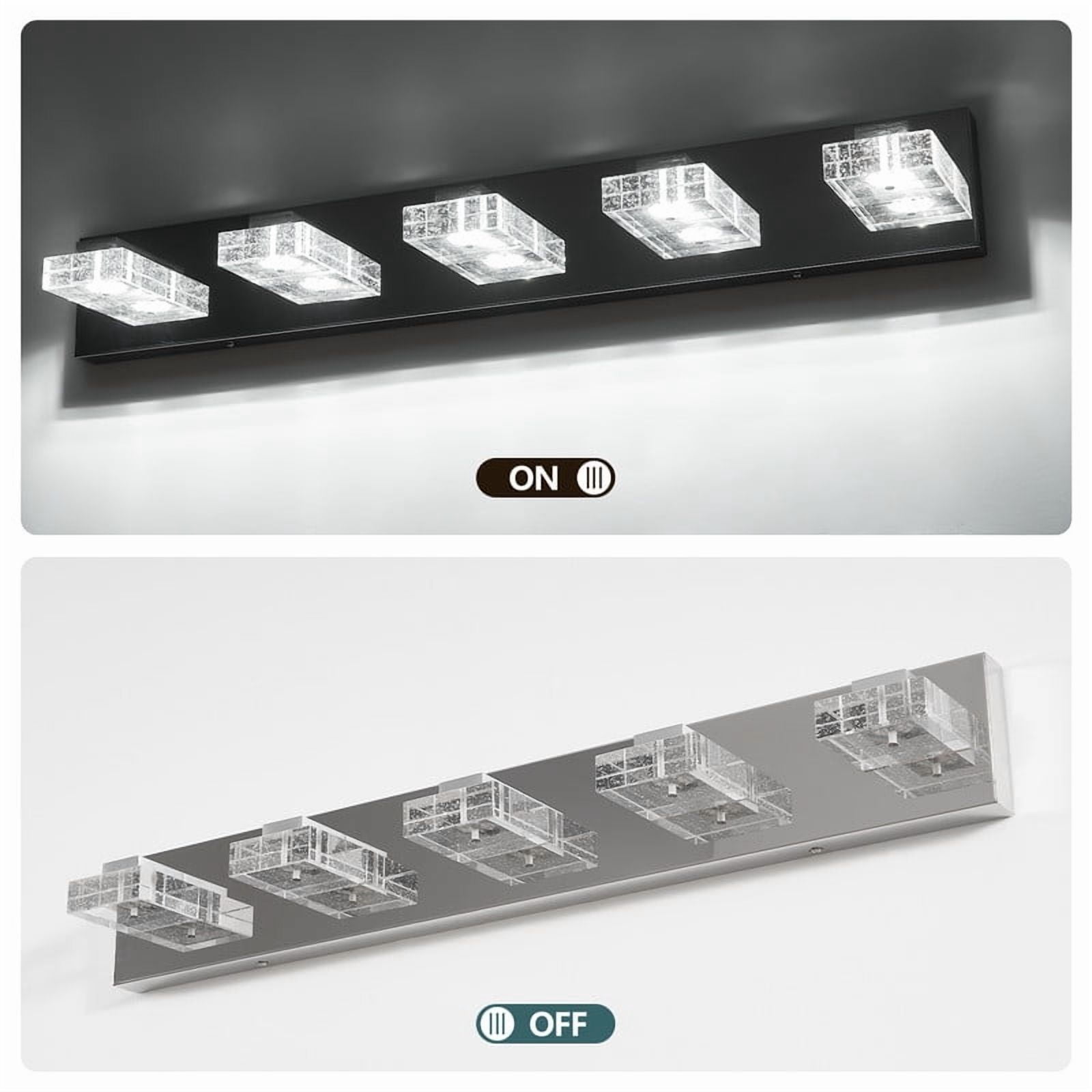 31" Chrome 5-Light LED Vanity Light - Square Acrylic Bathroom Wall Fixture, Dimmable Mirror Lighting for Makeup, Modern Hardwired Sconce