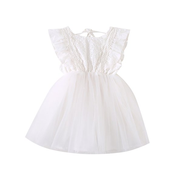 Ketyyh-chn99 Girls' Dresses Gift Long Sleeve Infant Tulle Short Sleeveless Dress Flower Girl Party Birthday Princess Dresses White ,6-12 Months