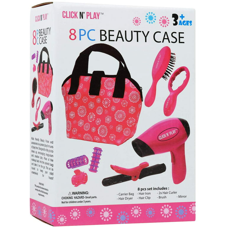 Mastom Girls Beauty Salon Set Pretend Play Hair Stylist Toy Kit with Barber Apron, Hair Dryer, Curling Iron, Mirror, Scissors and Styling Accessories