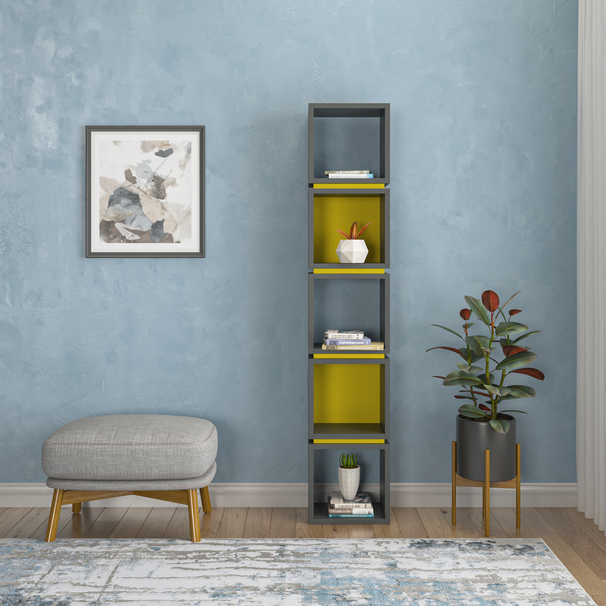 Ada Home Decor Furniture Multiple Tier Open Shelf Anthracite Mustard Braeside Modern Bookcase