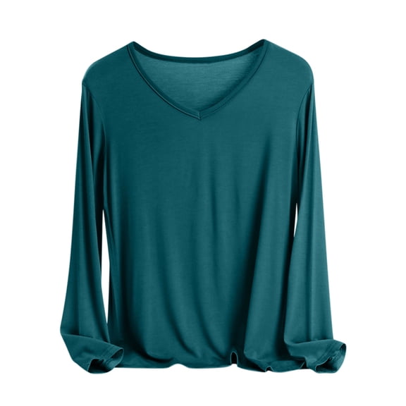 Hxshgdsn Womens Long Sleeve T Shirt V Neck Basic Tee Shirts Soft Breathable Casual Loose Fall Solid Color Tops Green 3Xl