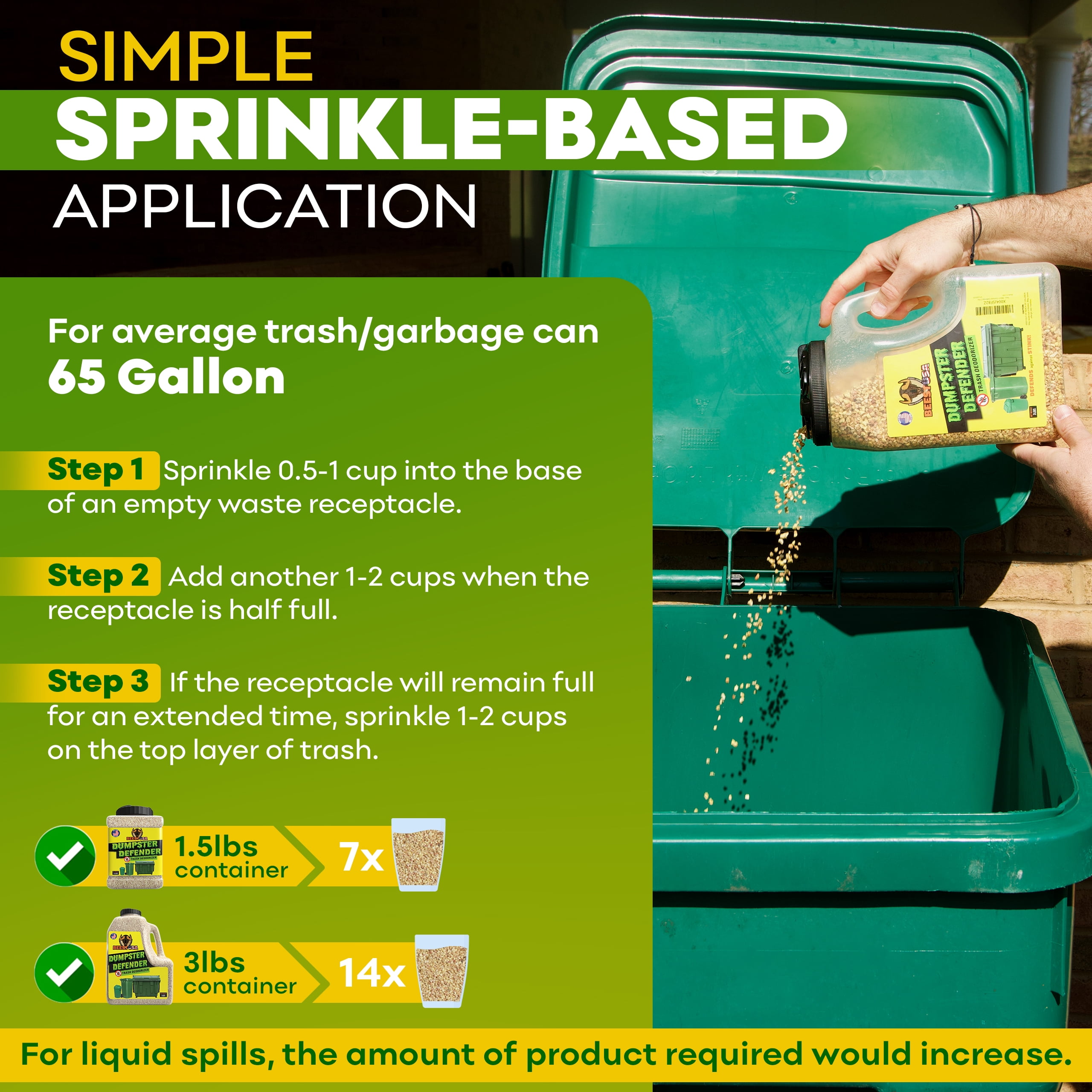 BEEST Dumpster Defender - 3lbs Outdoor Trash Can Deodorizer & Liquid Waste Absorber (Made in USA) Biodegradable Trash Can Odor Eliminator - Powerful Garbage Deodorizer for Always-Fresh Bins - 14 Cups