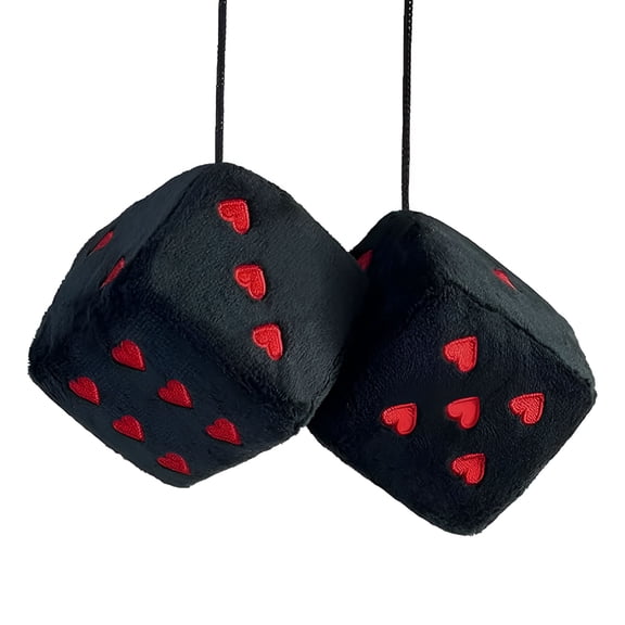 BESTSKY Pair 3” Fuzzy Plush Dice Heart Shape Decor for Car Rearview Mirror,Retro Square Decoration Dice for Car Hanging Accessories Cute Car Decor(Black-Red)