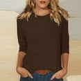 thumbnail image 2 of DENGDENG Womens Basic Tops Loose Fit 3/4 Length Sleeve Compression Shirts Woman Fall Crew Neck Solid Color Blouses Elbow T-Shirts Trendy Plus Size Clothes Coffee M, 2 of 9