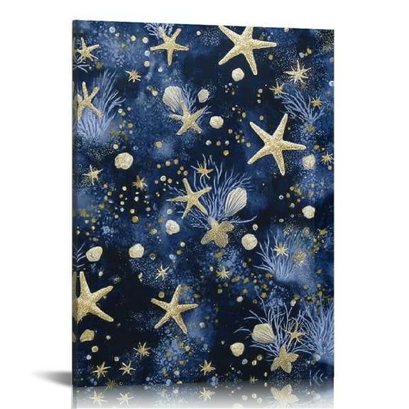 FCXZI Blue White Gold Stars Canvas Wall Art Modern Home Decor 12x16in