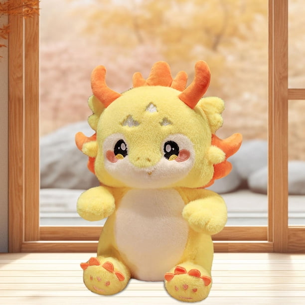 Dragón de peluche de juguete, Animal relleno, regalo, adorno decorativo, muñeca de año Nuevo Chino para cafetería, sala de estar, decoración de sofá amarillo altura 30cm Macarena muñeca del año del dragón
