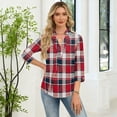 thumbnail image 5 of Women's 3/4 Sleeve V Neck Blouse Solid Color Work Casual Regular Collared Top with Button Closure for Office Business and Daily Casual Outfits, 5 of 7