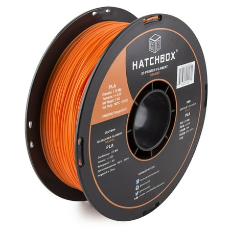 HATCHBOX 3D PLA-1KG1.75-ORN PLA 3D Printer Filament, Dimensional Accuracy +/- 0.05 mm, 1 kg Spool, 1.75 mm, (Best Quality 3d Printer Filament)