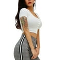 thumbnail image 6 of Douhoow Women Short Sleeve Knit Crop Top White V-neck Button Closure Slim Short Top, 6 of 8