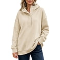 thumbnail image 2 of SYwaren Half Button Hoodie for Women Oversized Pullover Casual Long Sleeve Fall Sweatshirt Solid Color Tops, 2 of 9