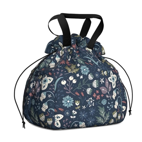 Pioneer Flower Floral Print Pattern Drawstring Lunch Bag Women - Drawstring Lunch Bag Insulated for Work Office - Stain-Resistant Large Lunchbags for Women with Multi-Pockets