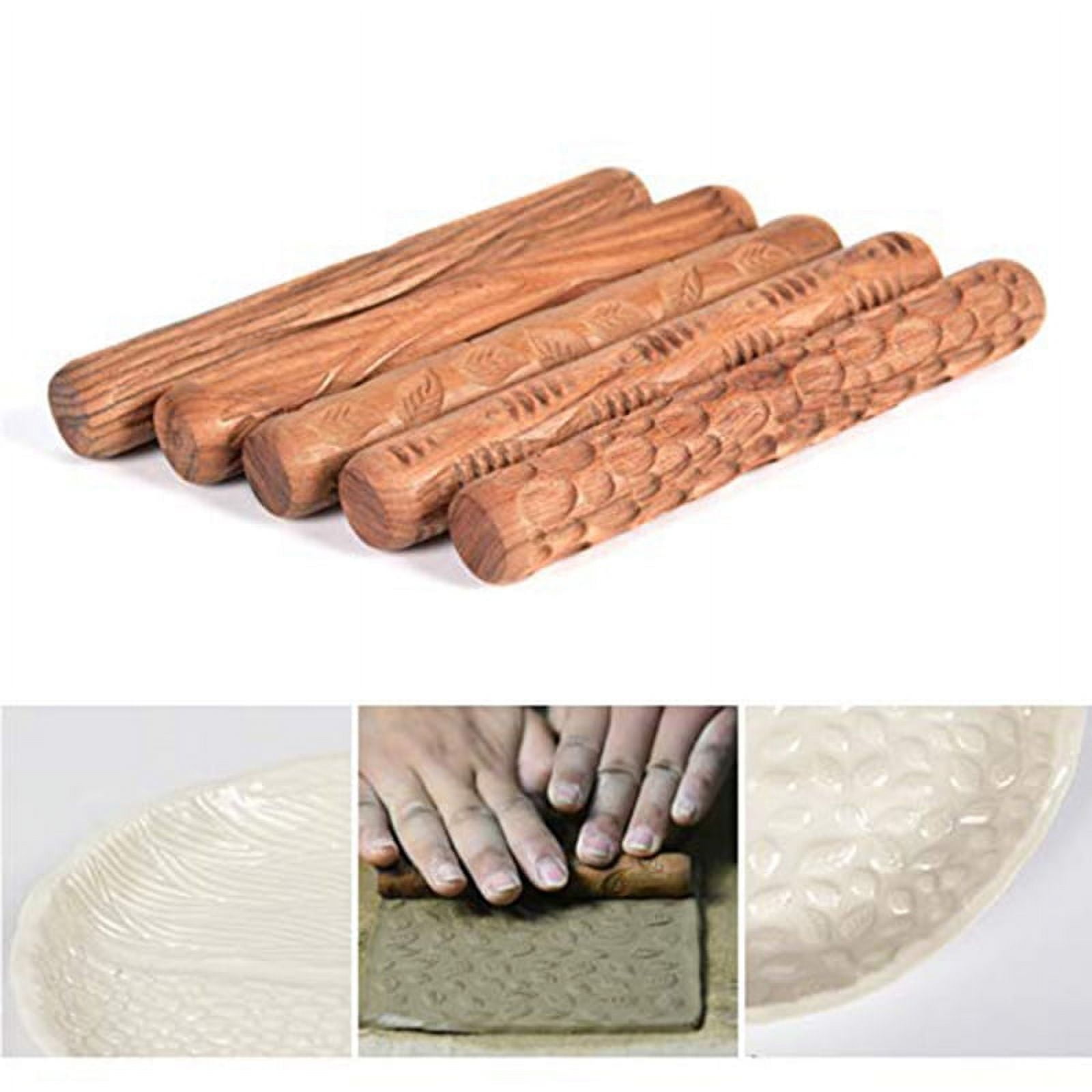 5PCS Pottery Tools Wood Hand Rollers for Clay Clay Stamp Clay Roller