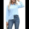 thumbnail image 3 of Camisas de Botones Súper Suaves y Antiarrugas para Mujer, de Larga, Lisas, A Rayas, para Vestir Formalmente en el Trabajo. Azul M, 3 of 10