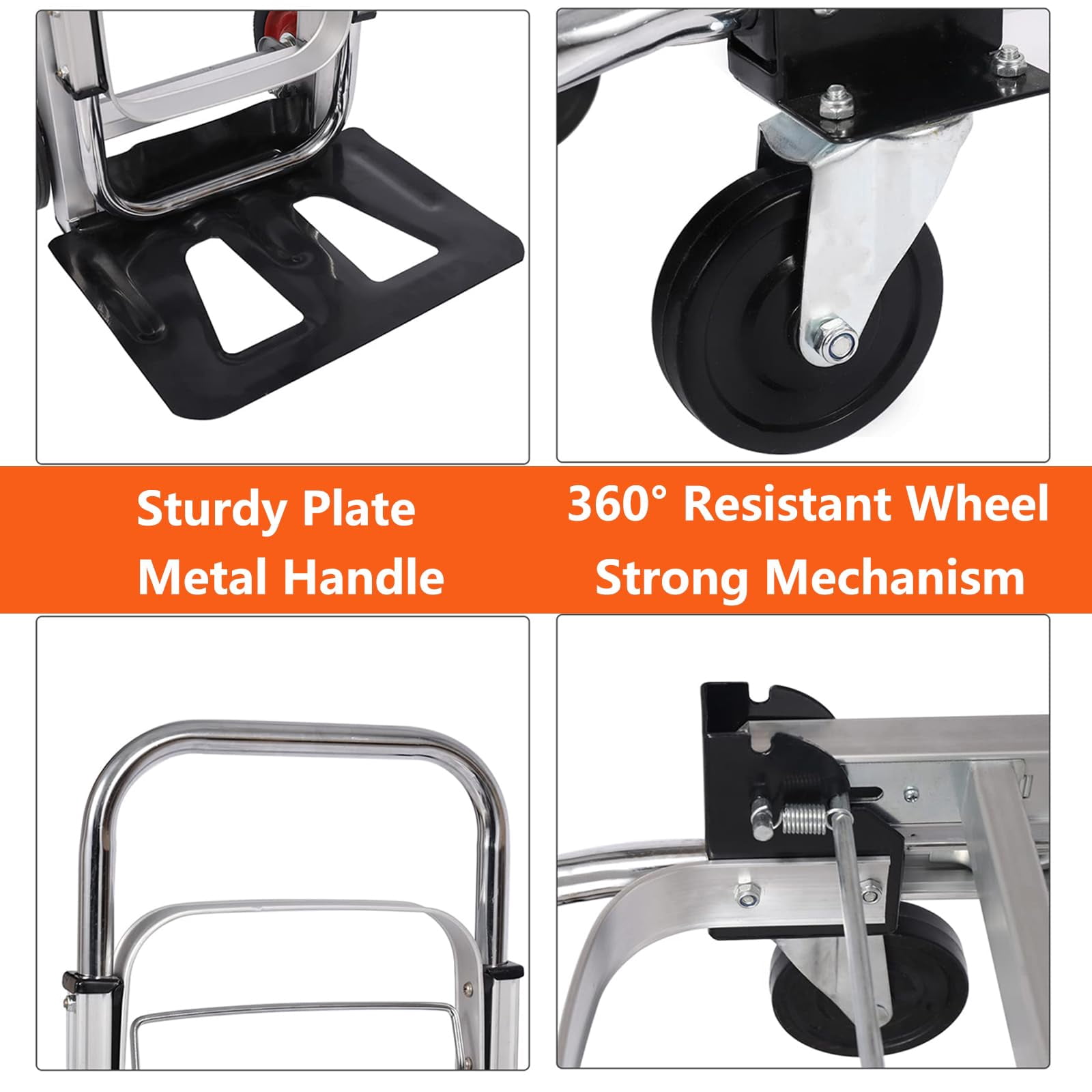 Huisuilinss Folding Hand Truck,Aluminum Convertible Hand Truck,Platform Truck Dolly Cart With 4 Wheel For Transport And Moving In Warehouse Supermarket Garden Grocery Office Home