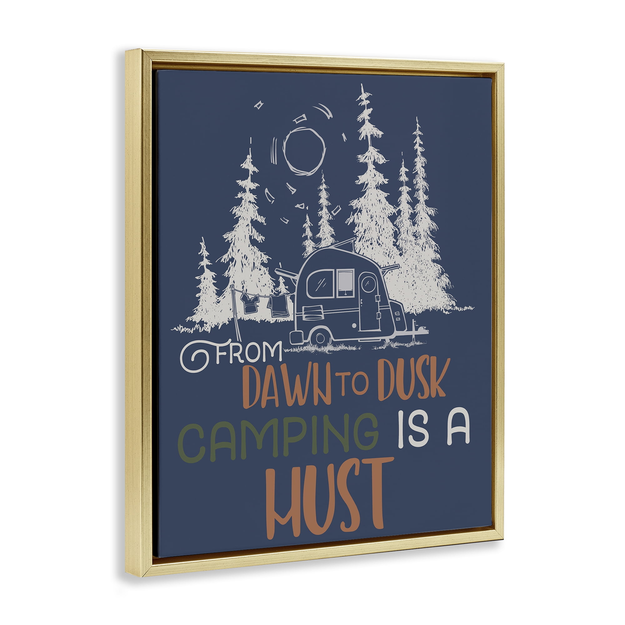 Stupell Industries Dawn to Dusk Camping Landscape Painting Gold Floater Framed Art Print Wall Art, 17 x 21
