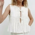thumbnail image 2 of QHFBli Linen Bow Tie Front Tank Top Women Coquette Pleated Peplum Blouse Y2K Ruffle Shirt Sleeveless Tunic Outfits, 2 of 9