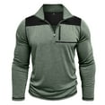 thumbnail image 3 of UVEASISHA Men's Casual Quarter Zip Pullover Long Sleeve Golf Collar T-Shirts Lightweight Slim Fit Fall Tops 2025 Fashion Color Block Workout Shirts Clearance Sales Green M, 3 of 9