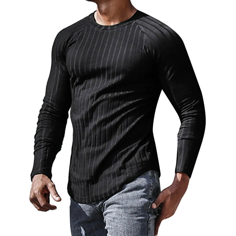 Mens T Spring Summer Crewnecke Tops Solid Long Sleeve Casual Elastic Slim Fit T-Shirts For - Walmart.com