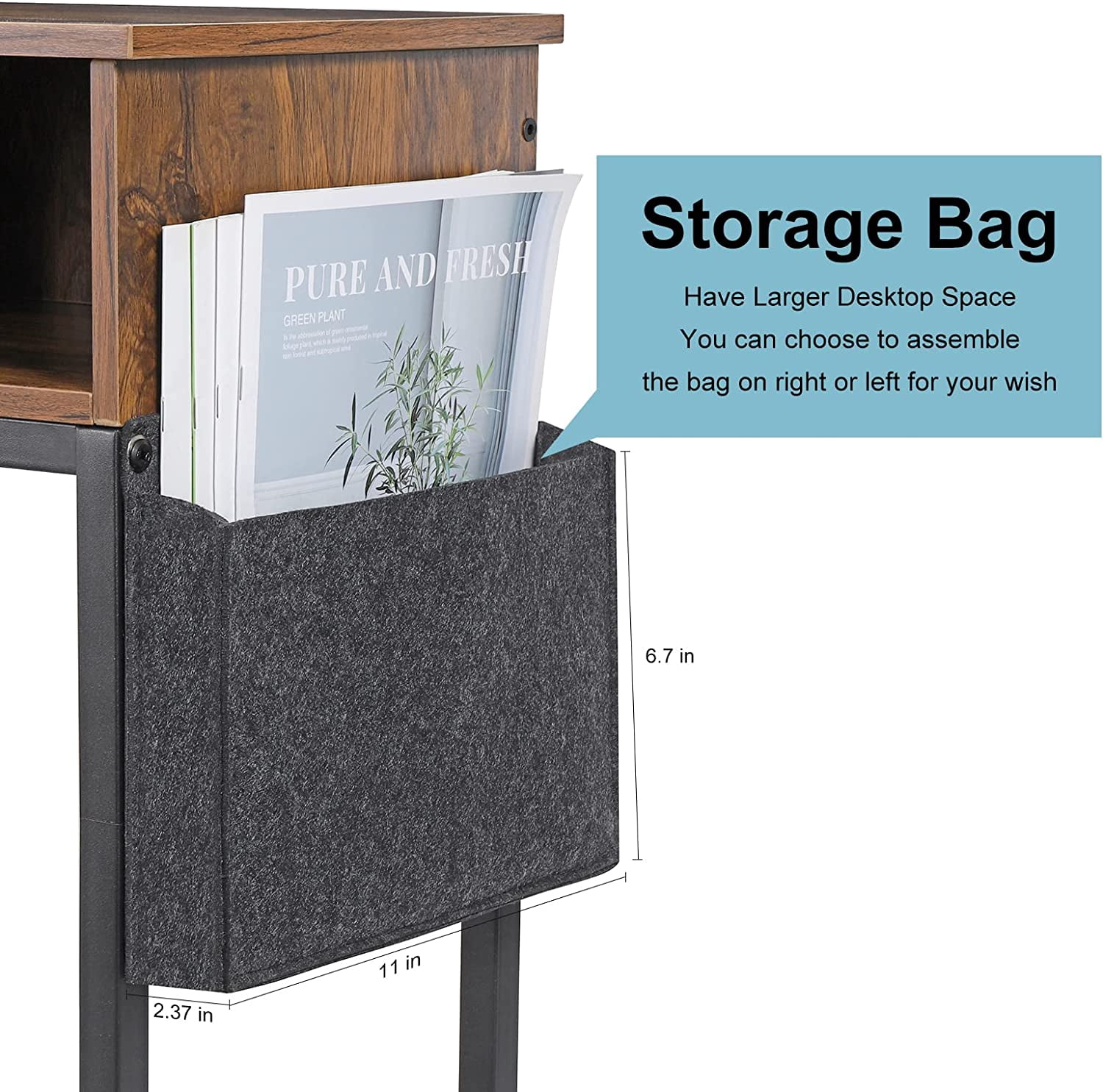 Oumilen Western Home 25.2" End Table with Charging Station, Rustic Walnut Wood