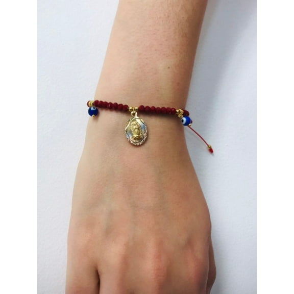 18K Gold Filled Red Beads Bracelet / Virgen de Guadalupe Bracelet / Adjustable Bracelet / Guadalupe Bracelet / Pulsera para Mujer / Pulsera de la Virgen de Guadalupe / Pulsera Mal de Ojo