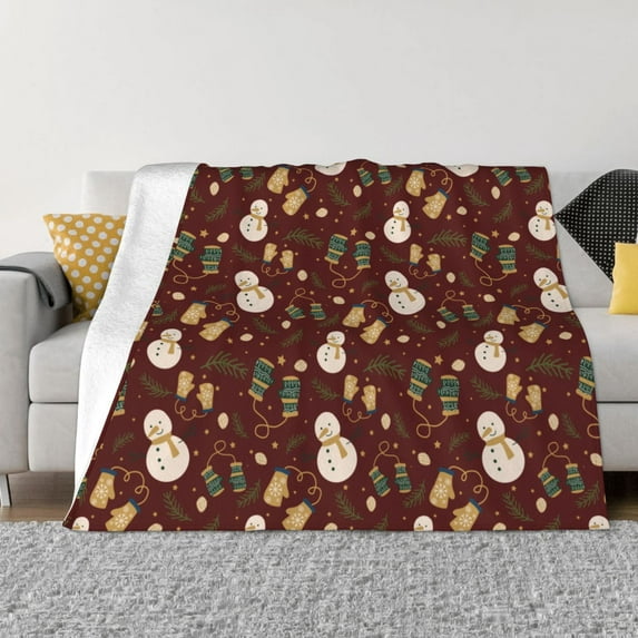 XMXT Throw Blanket, Cartoon Snowman Gloves Pattern Machine Washable Blankets for Sofa, 60 x 50 inches