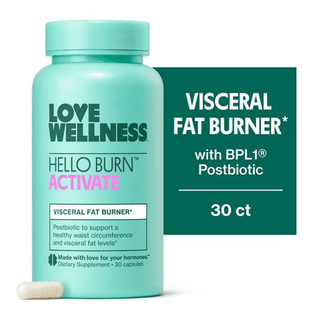 Love Wellness Hello Burn Activate, Metabolism & Visceral Fat Support with HT-BPL1 Postbiotic, 30 Count